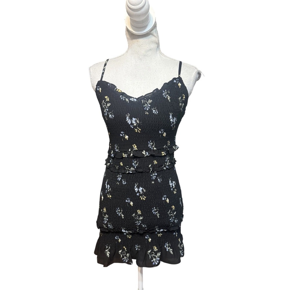Abercrombie & Fitch Size Small Petite Smocked Mini Dress Black Floral